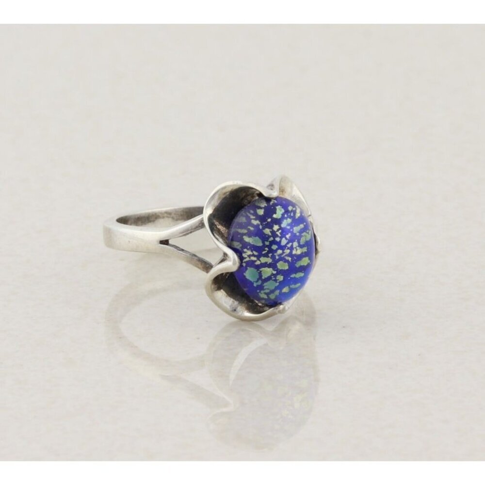 Sterling Silver Blue Foil Opal Ring Size 7 1/4